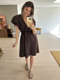 Basic ruffle ceintuur dress Azzurro - dark brown