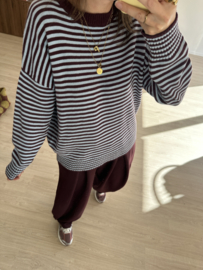 Stripe knitted pull - bordeaux/aubergine/blue light