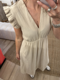 Cotton waffle ruffle dress - beige