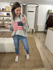 Flag knitted pull Azzurro - grey