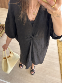 Linen knot dress - black