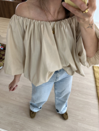 Off shoulder balloon top Azzurro - beige