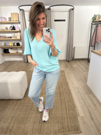 Basic V-blouse Azzurro - aqua