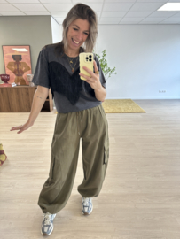 Fringe tee - washed antraciet