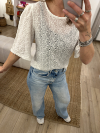 Embroidery blouse tee Azzurro - white