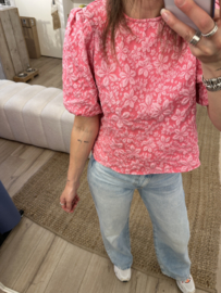 Flower puff tee Azzurro - pink
