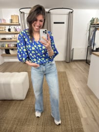 Print V-blouse Azzurro - cobalt