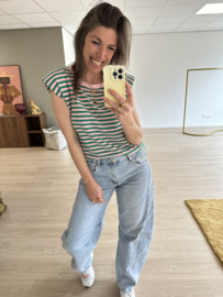 Strass stripe shoulder top - green