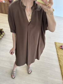 V-blouse pocket dress Azzurro - dark brown