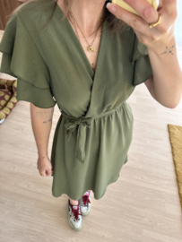 Basic ruffle ceintuur dress Azzurro - army green