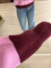 Knitted stripe lucky pull Azzurro - bordeaux/pink