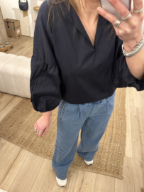 Cotton puff short blouse Azzurro - dark blue