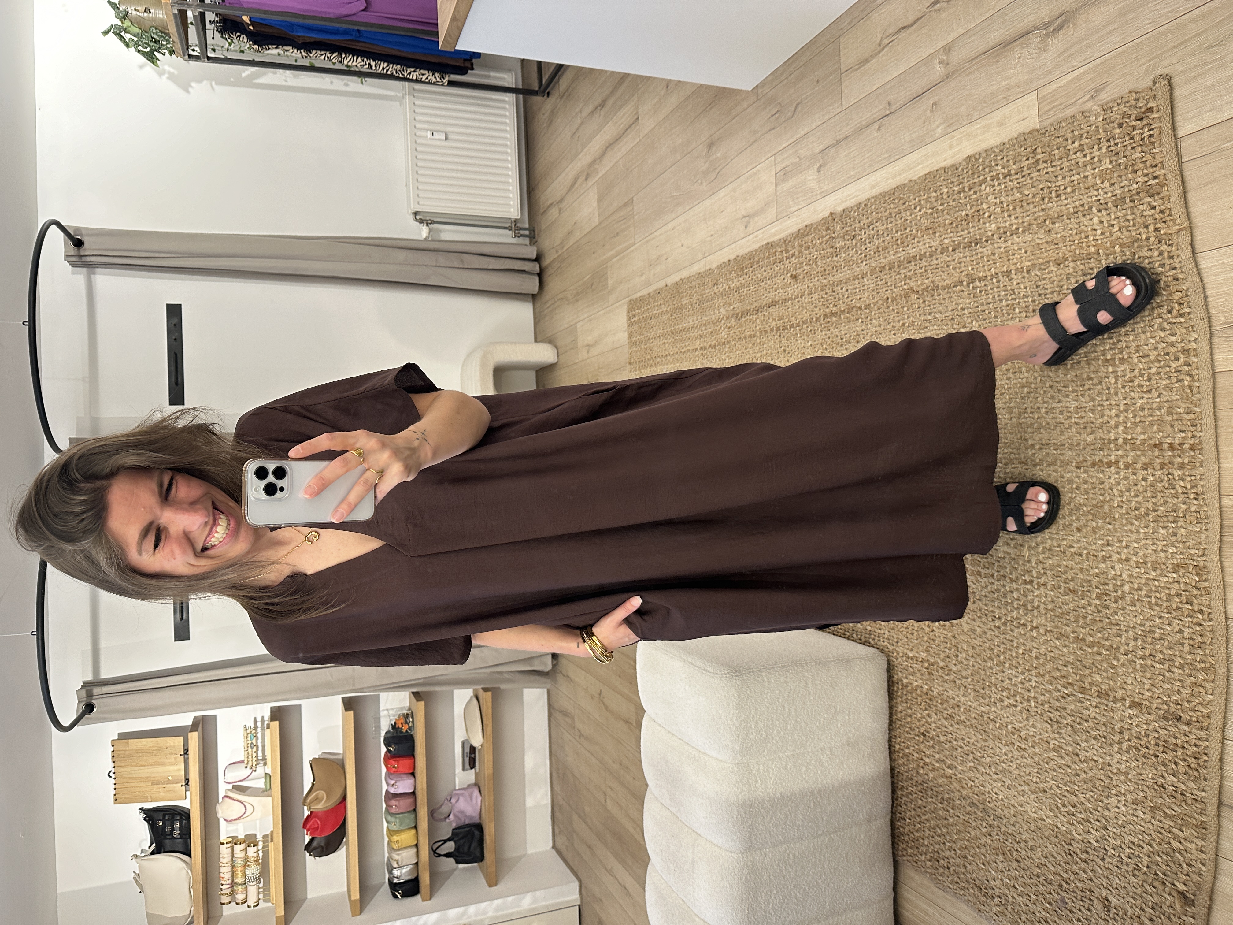 Long V-dress Azzurro - dark brown
