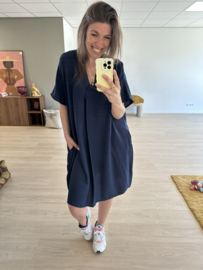 V-blouse pocket dress Azzurro - dark blue