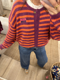 Stripe alpaca cardigan Azzurro - purple/orange
