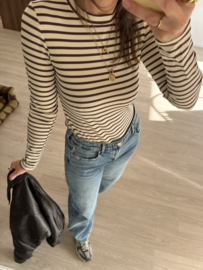 Stripe rib longsleeve Azzurro - dark brown/naturel