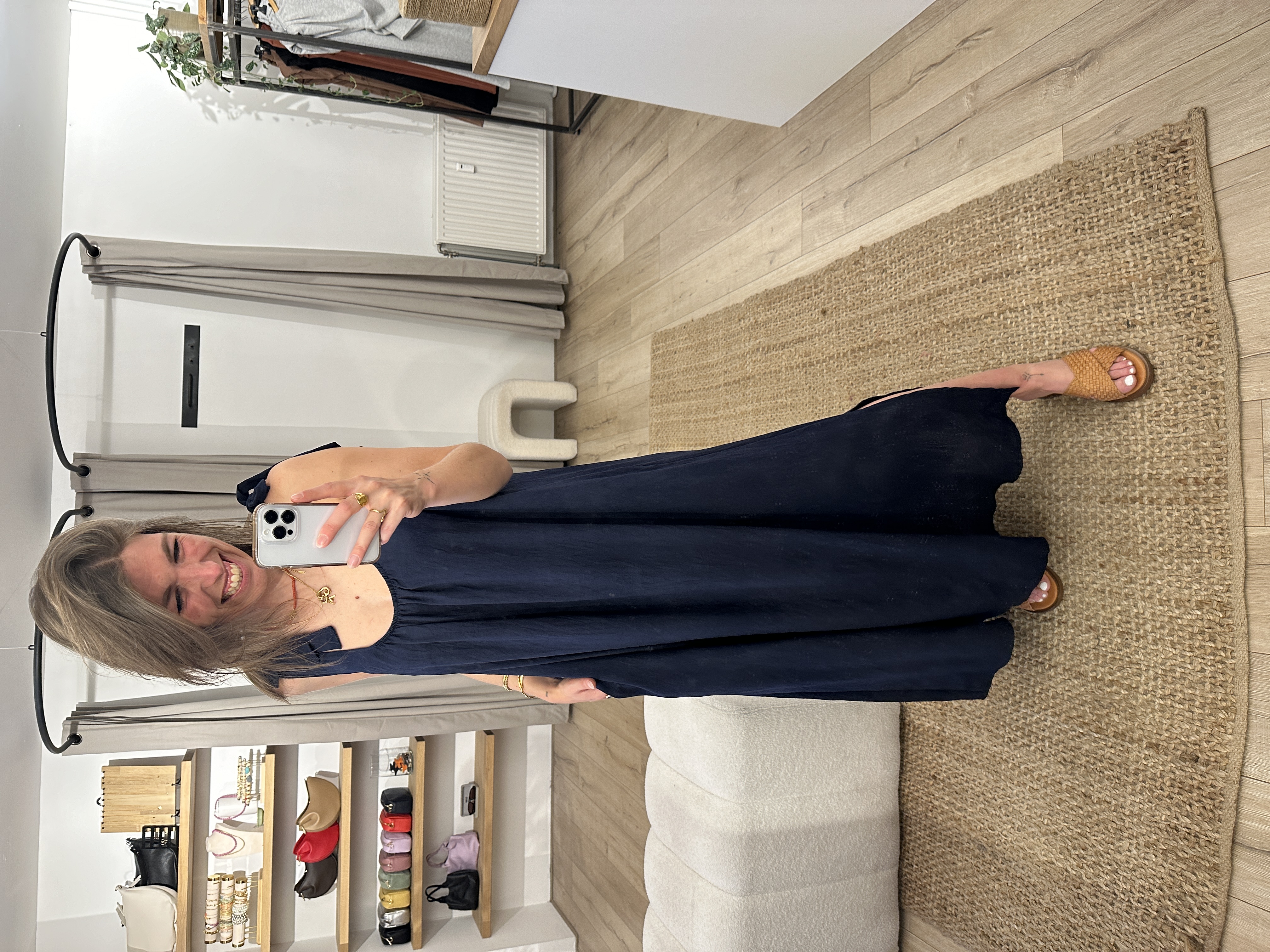 Long bow dress Azzurro - dark blue