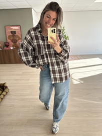 Check pocket blouse - dark brown