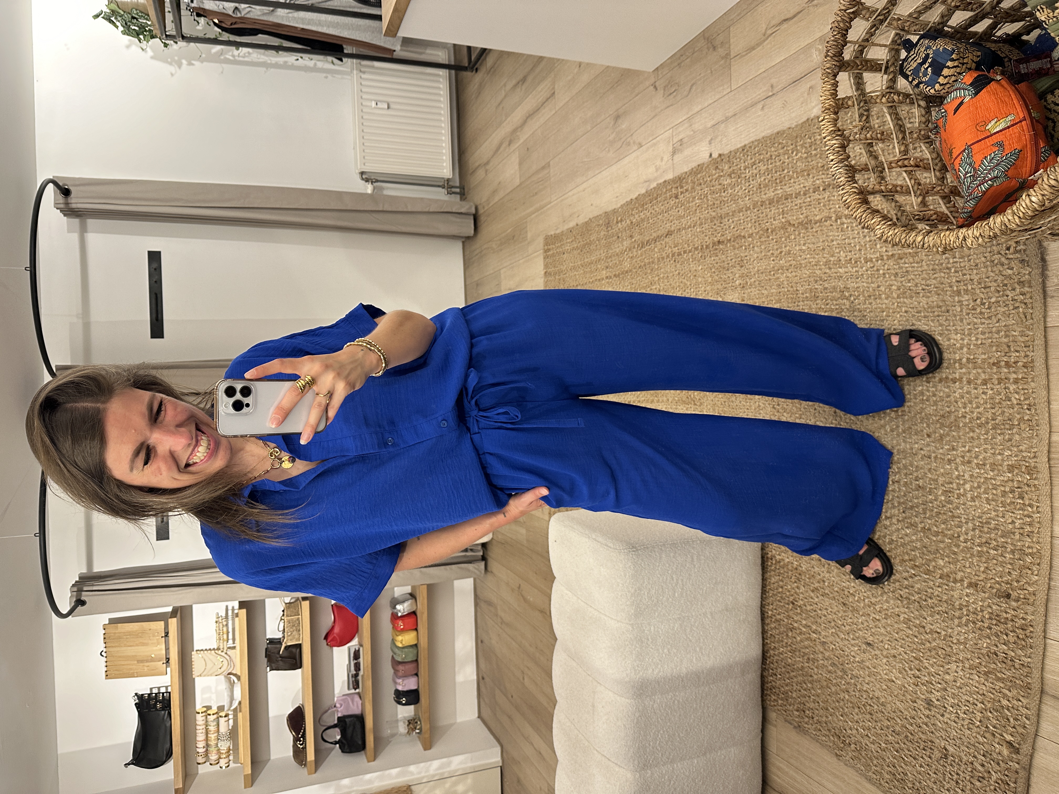 Linen mix pants Azzurro - cobalt