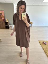 V-blouse pocket dress Azzurro - dark brown