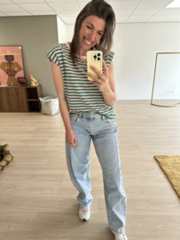 Strass stripe shoulder top - green