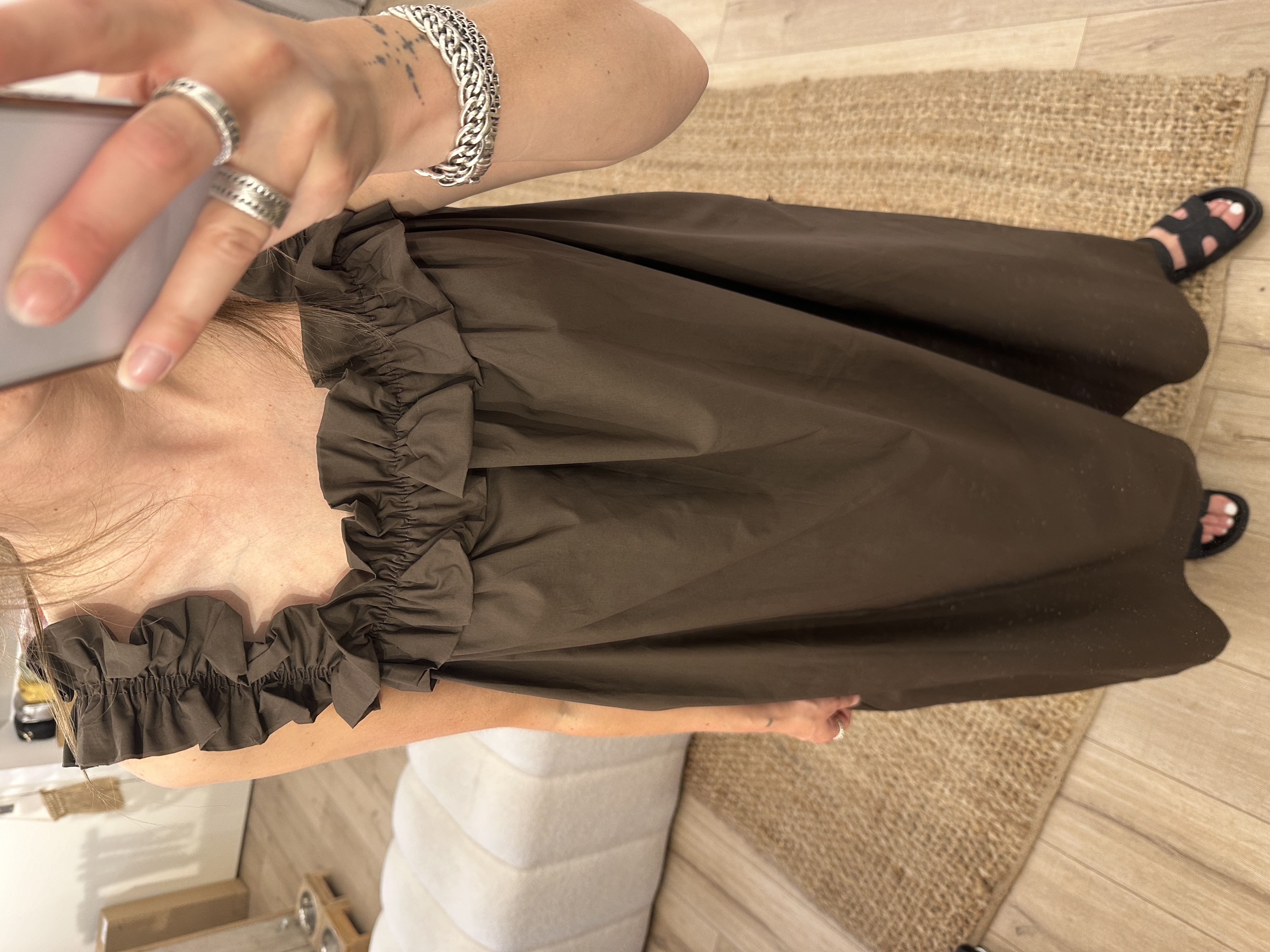 Ruffle maxi dress - dark brown
