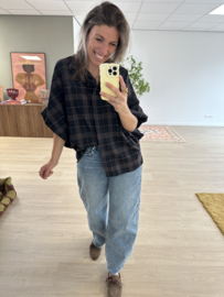 Check puff button blouse 2.0 - brown/black