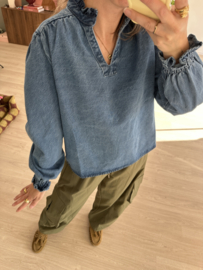 Denim ruffle blouse Azzurro - blue