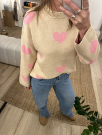 Heart knitted pull Azzurro - beige/pink