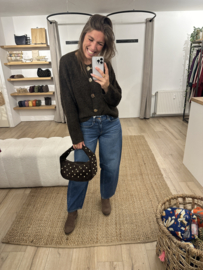 Bouclé button cardigan Azzurro - dark brown
