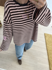 Stripe emblem text longsleeve - dark brown/pink light