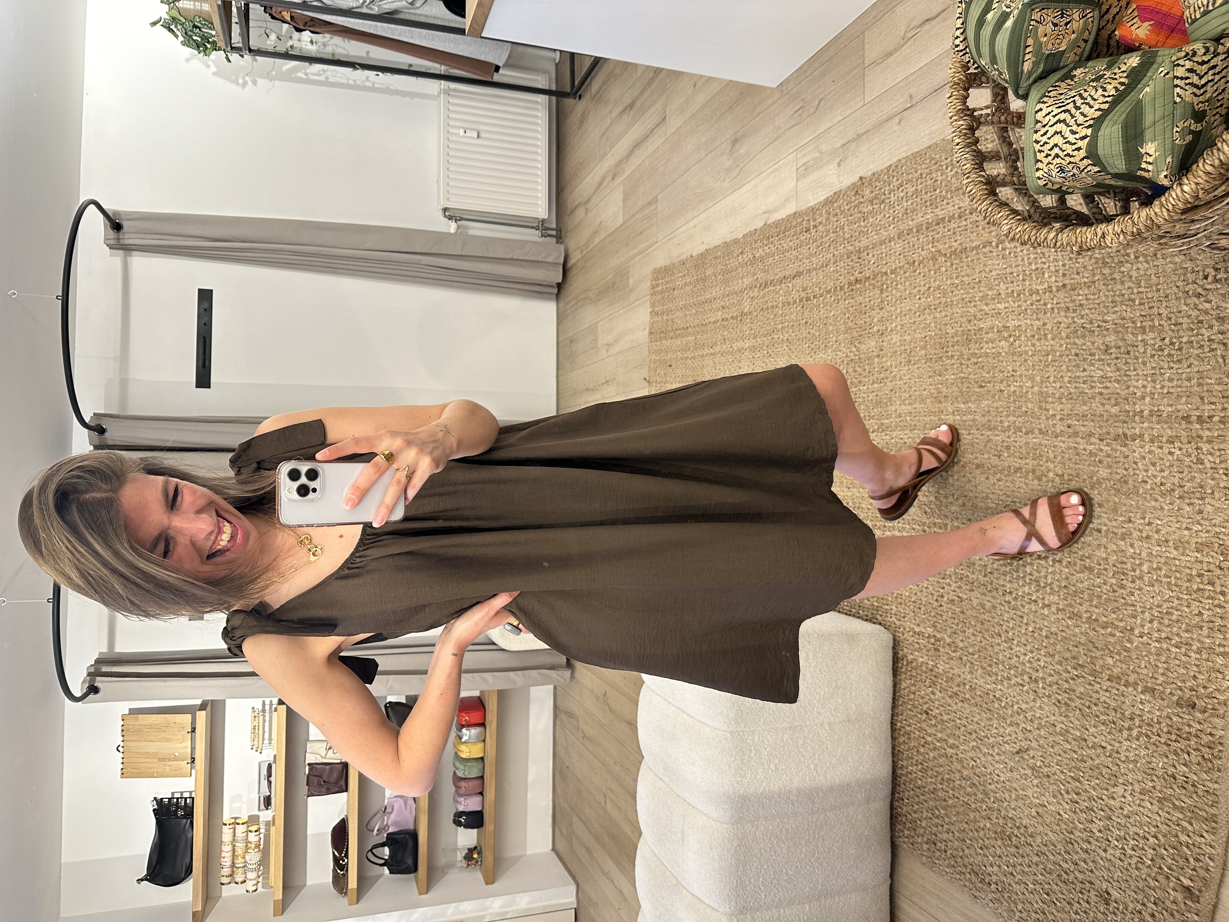Bow short dress Azzurro - dark brown