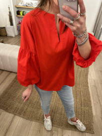 Cotton puff blouse Azzurro - red