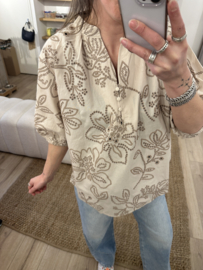 Embroidery blouse Azzurro - beige
