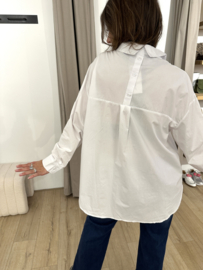 Cotton back button blouse Azzurro - white