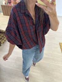 Check puff button blouse 2.0 - bordeaux/purple