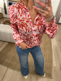 Print ruffle blouse Azzurro - red