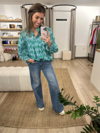 Print wide blouse - green/blue