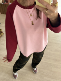 Baseball sweater pull - bordeaux/pink light