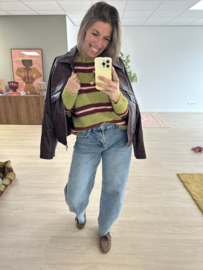 Stripe double knitted pull Azzurro - green/bordeaux