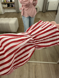 Cotton waffle stripe bow blouse - red