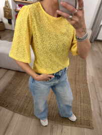 Embroidery blouse tee Azzurro - yellow