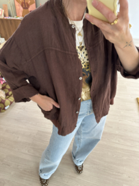 Linen blouse jacket - dark brown