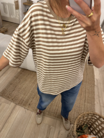 Stripe wide shortsleeve Azzurro - camel/beige