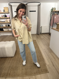 Cotton wide blouse Azzurro - beige