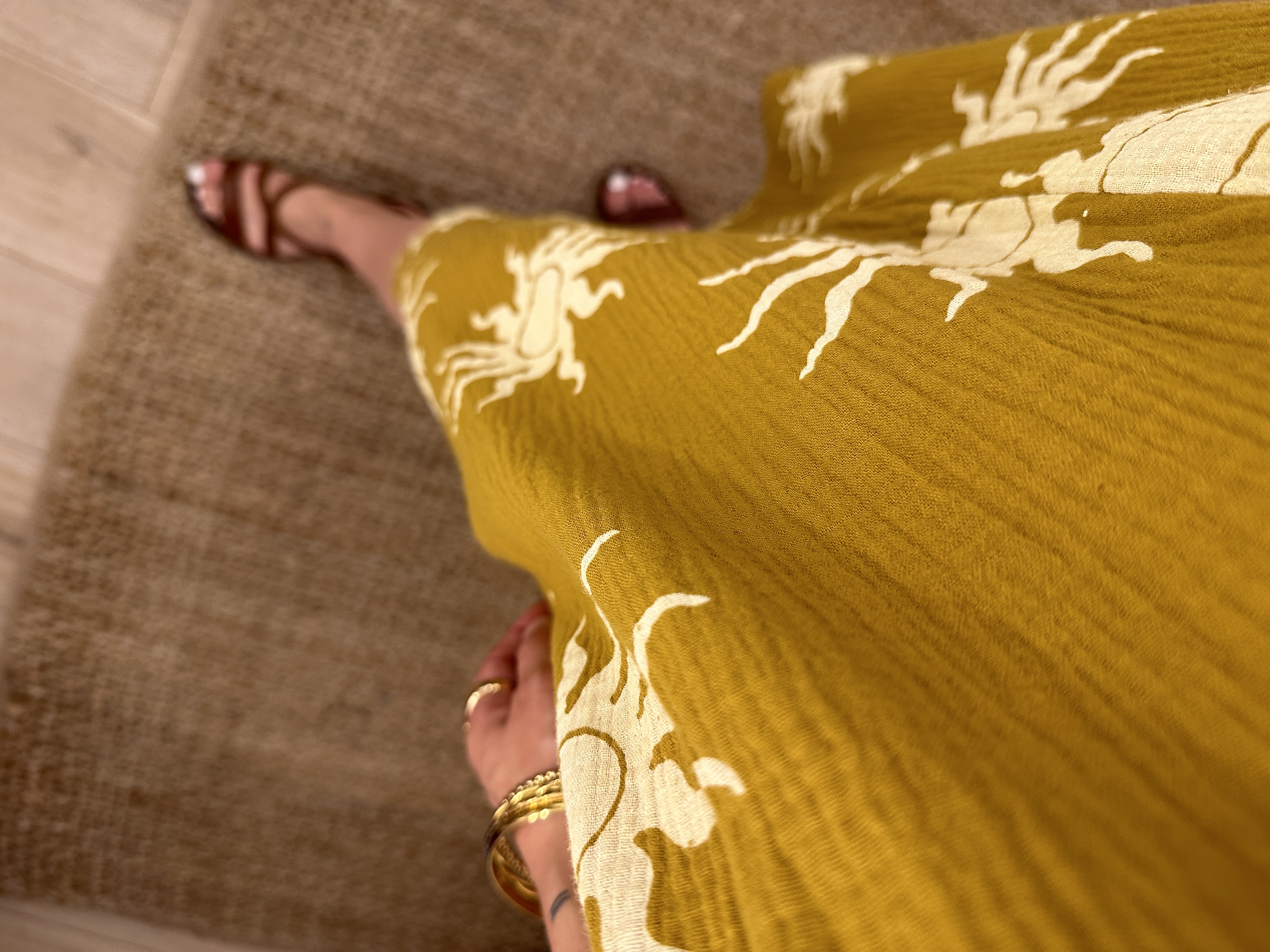 Cotton waffle print dress - yellow