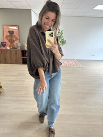 Autumn puff button blouse - dark brown