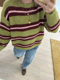 Stripe double knitted pull Azzurro - green/bordeaux