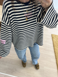 Stripe emblem text longsleeve - dark blue