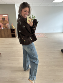 Flower oversized jacket Azzurro - dark brown